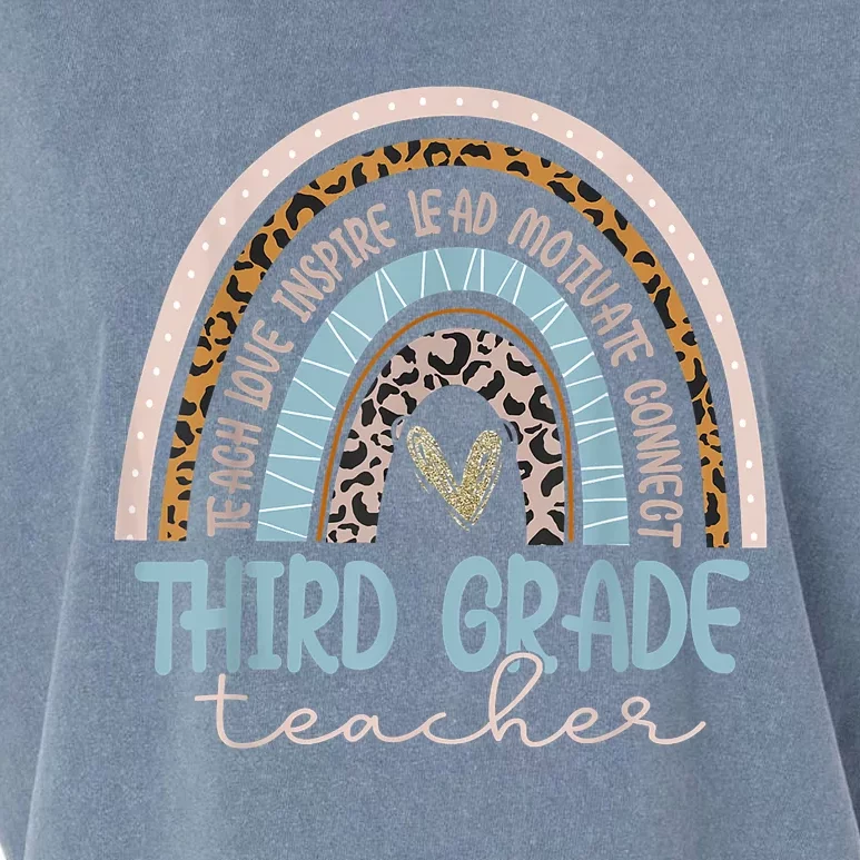 Third Grade Teacher Leopard Rainbow Garment-Dyed Women's Muscle Tee