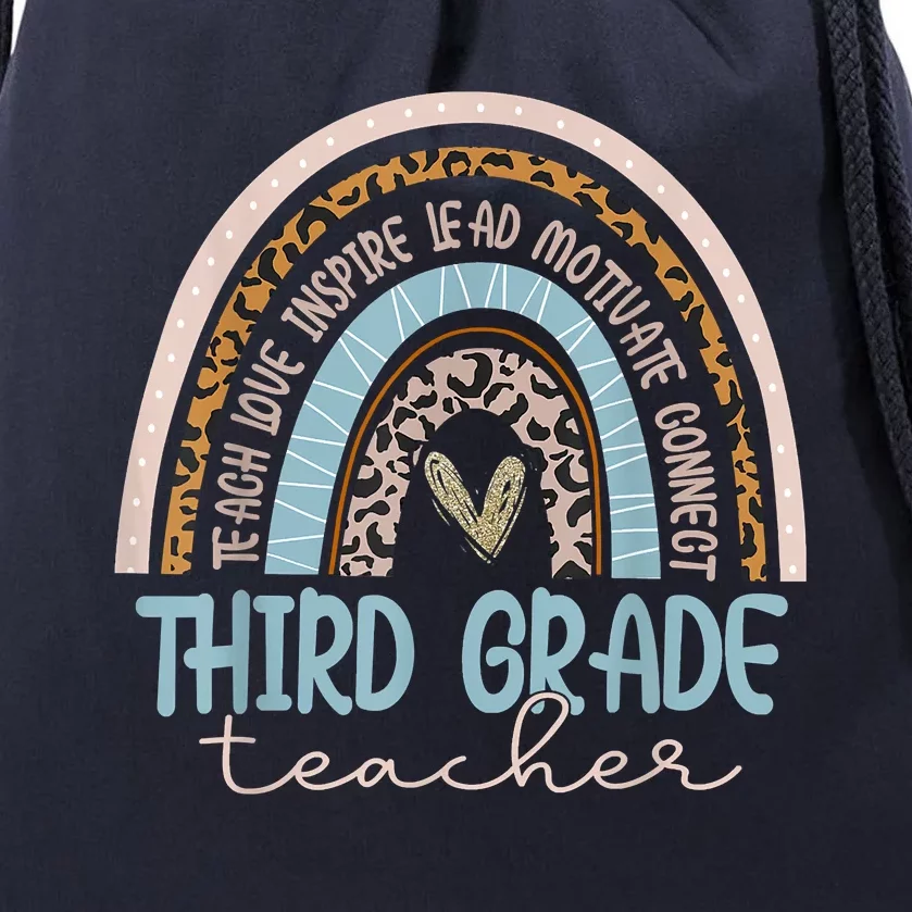 Third Grade Teacher Leopard Rainbow Drawstring Bag