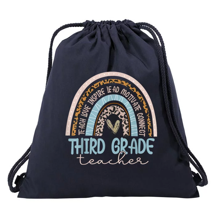 Third Grade Teacher Leopard Rainbow Drawstring Bag