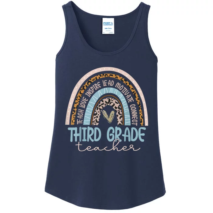 Third Grade Teacher Leopard Rainbow Ladies Essential Tank