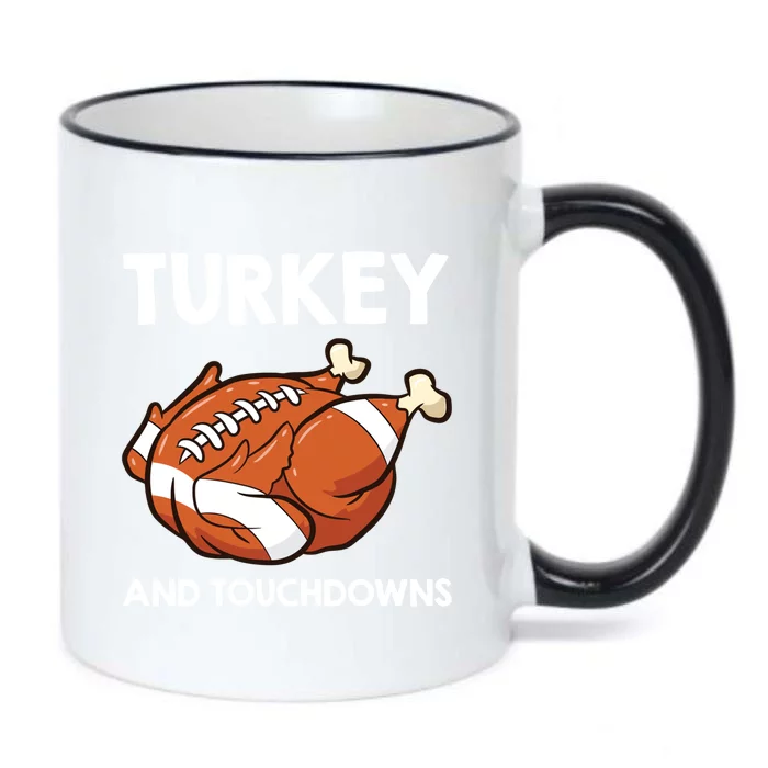 Thanksgiving Gift Turkey And Touchdowns Funny Football Gift Black Color Changing Mug