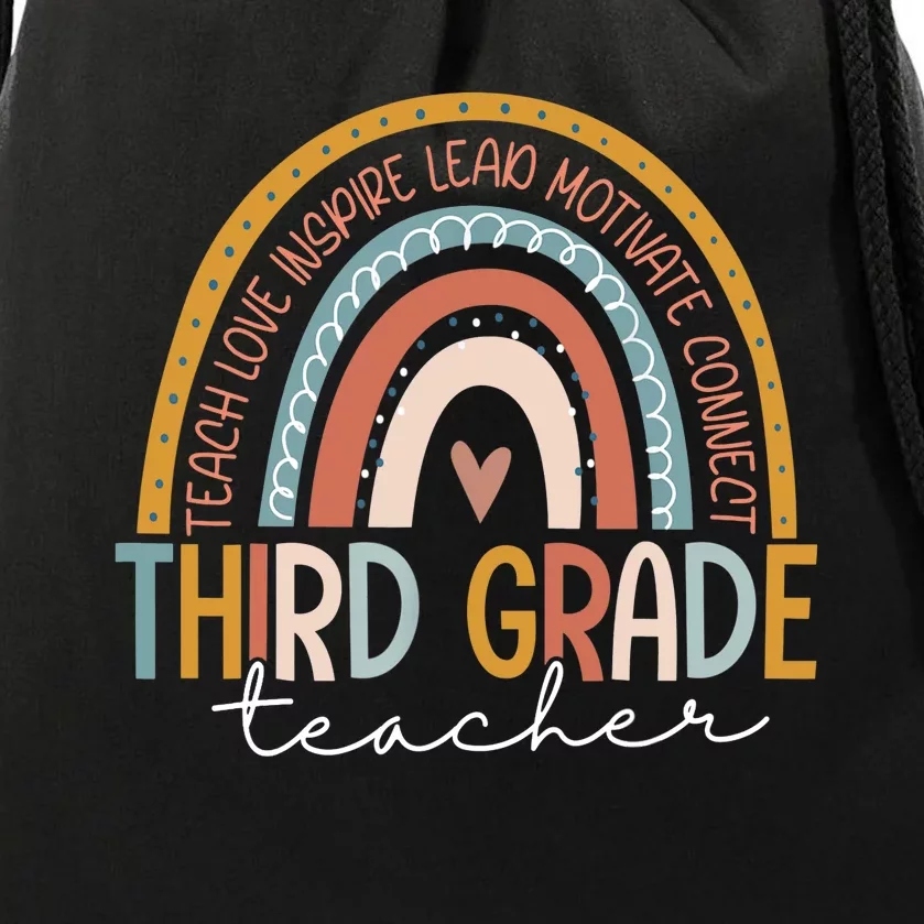 Third Grade Teacher Teach Love Inspire Boho Rainbow Drawstring Bag