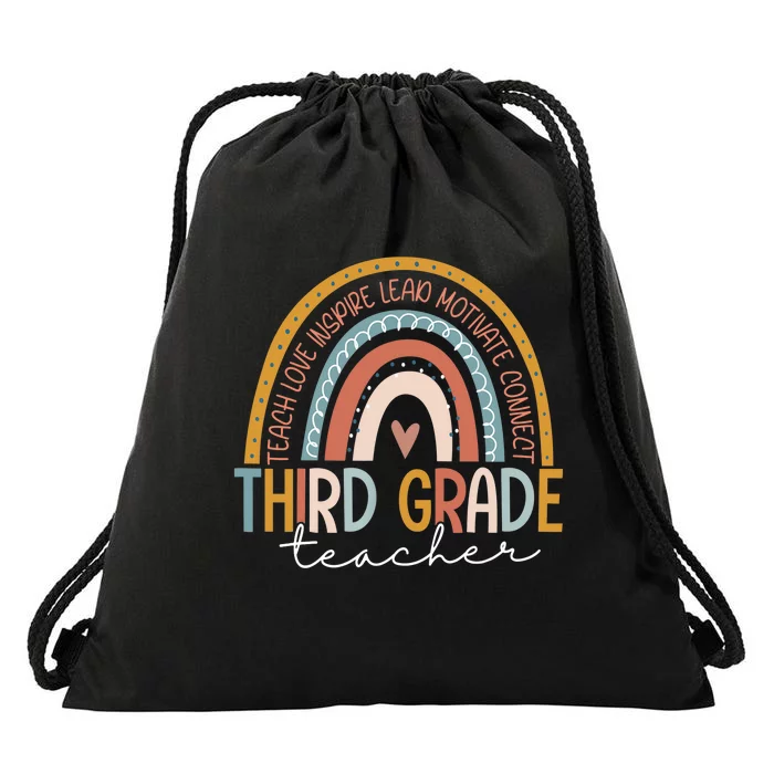 Third Grade Teacher Teach Love Inspire Boho Rainbow Drawstring Bag