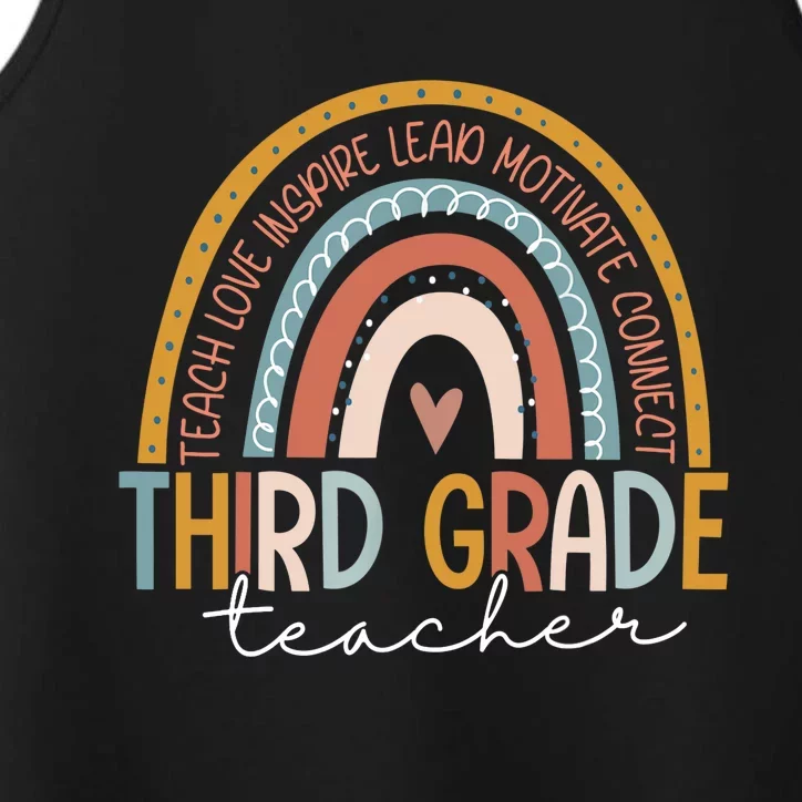 Third Grade Teacher Teach Love Inspire Boho Rainbow Performance Tank