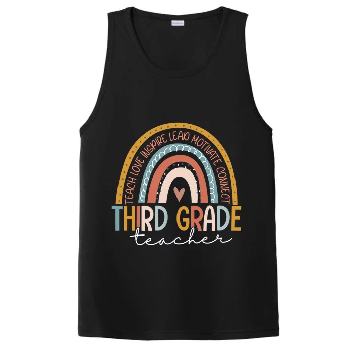 Third Grade Teacher Teach Love Inspire Boho Rainbow Performance Tank