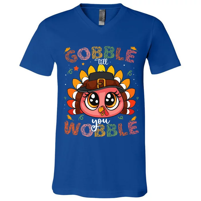 Turkey Gobble Till You Wobble Pilgrim Thanksgiving V-Neck T-Shirt