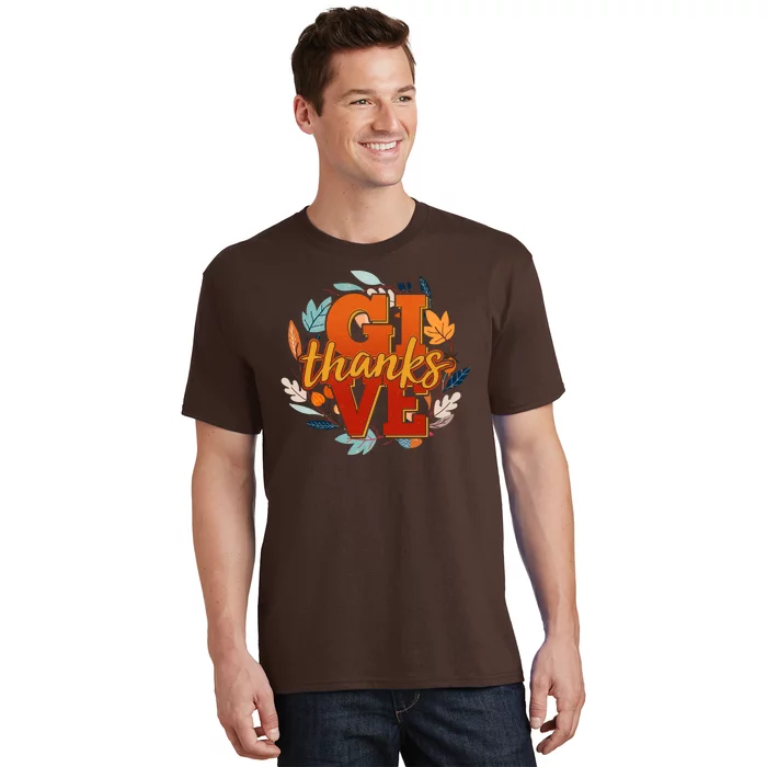 Thanksgiving Give Thanks Autumn Fall Wreath T-Shirt