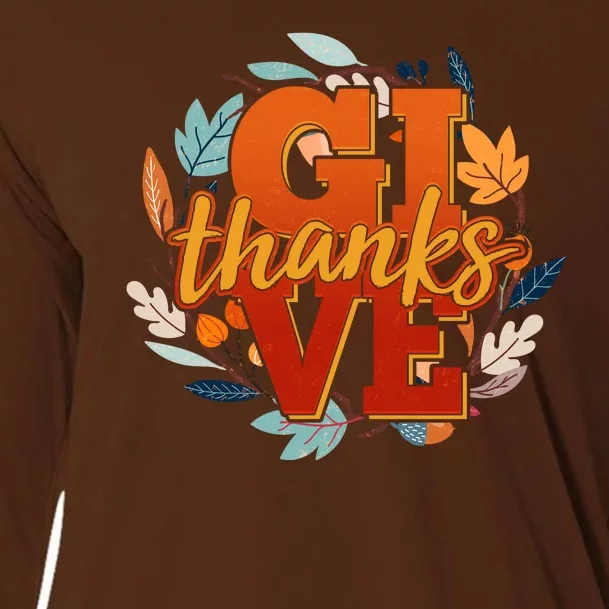 Thanksgiving Give Thanks Autumn Fall Wreath Cooling Performance Long Sleeve Crew