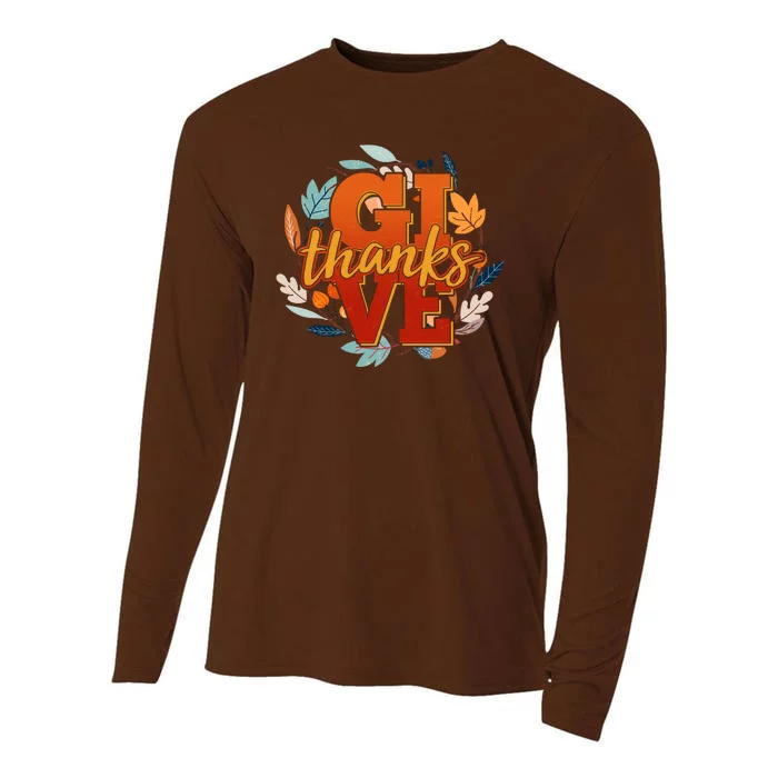 Thanksgiving Give Thanks Autumn Fall Wreath Cooling Performance Long Sleeve Crew