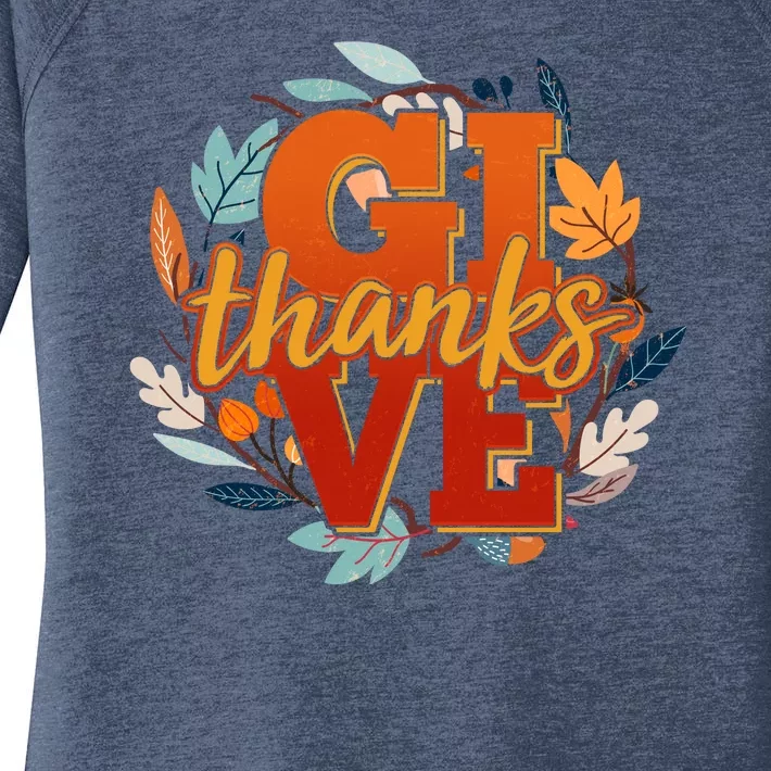 Thanksgiving Give Thanks Autumn Fall Wreath Women's Perfect Tri Tunic Long Sleeve Shirt