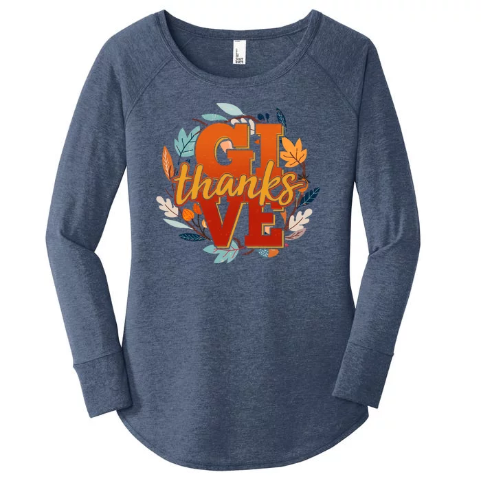 Thanksgiving Give Thanks Autumn Fall Wreath Women's Perfect Tri Tunic Long Sleeve Shirt