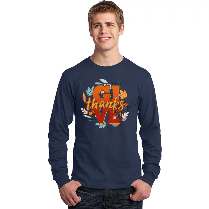 Thanksgiving Give Thanks Autumn Fall Wreath Tall Long Sleeve T-Shirt