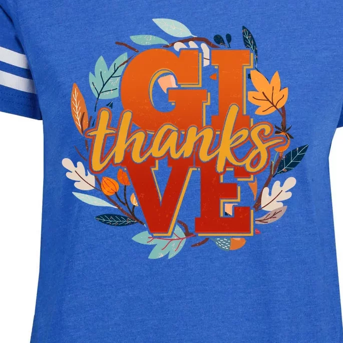 Thanksgiving Give Thanks Autumn Fall Wreath Enza Ladies Jersey Football T-Shirt