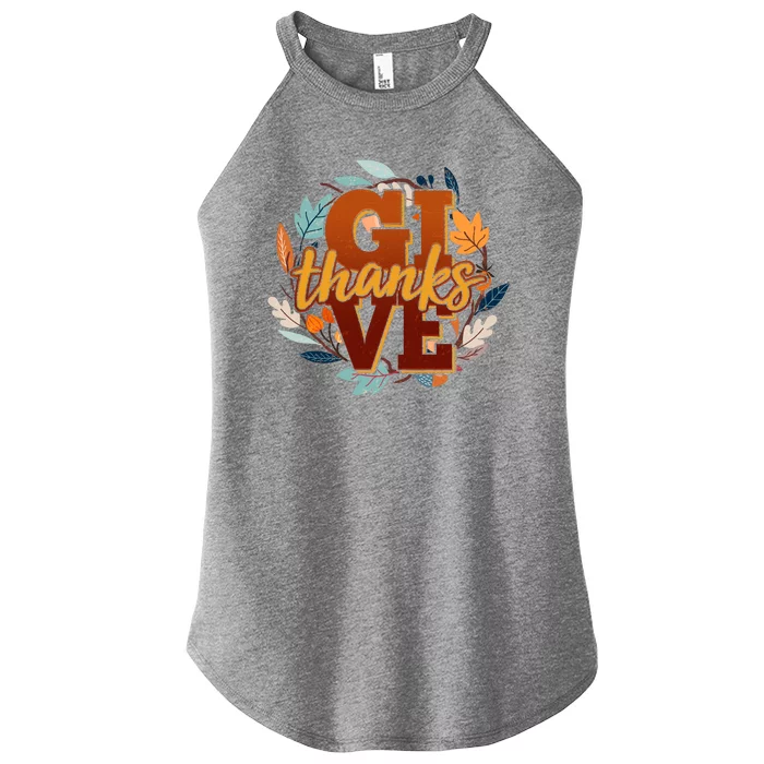 Thanksgiving Give Thanks Autumn Fall Wreath Women’s Perfect Tri Rocker Tank