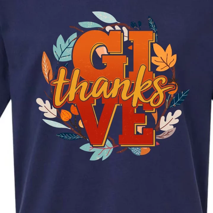 Thanksgiving Give Thanks Autumn Fall Wreath Sueded Cloud Jersey T-Shirt