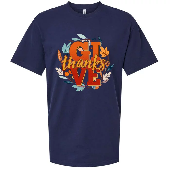 Thanksgiving Give Thanks Autumn Fall Wreath Sueded Cloud Jersey T-Shirt