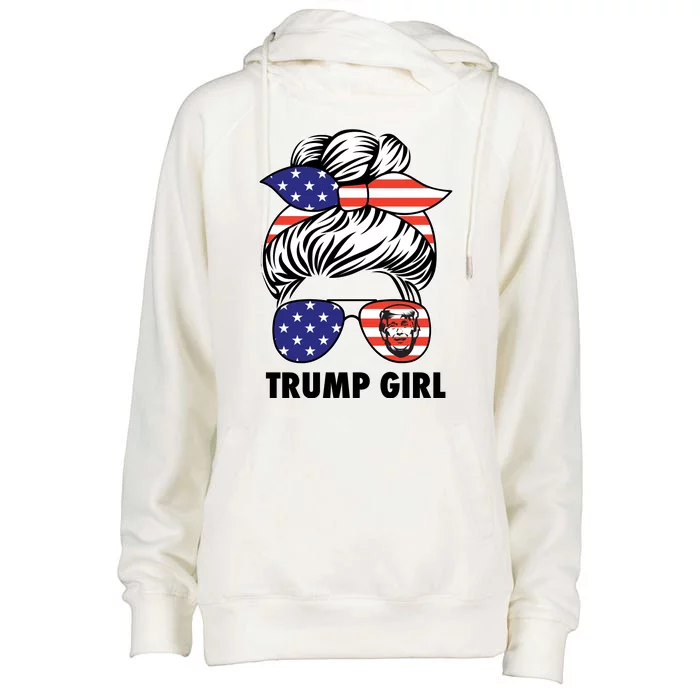 Trump Girl USA American Flag Sunglasses Bandana Womens Funnel Neck Pullover Hood