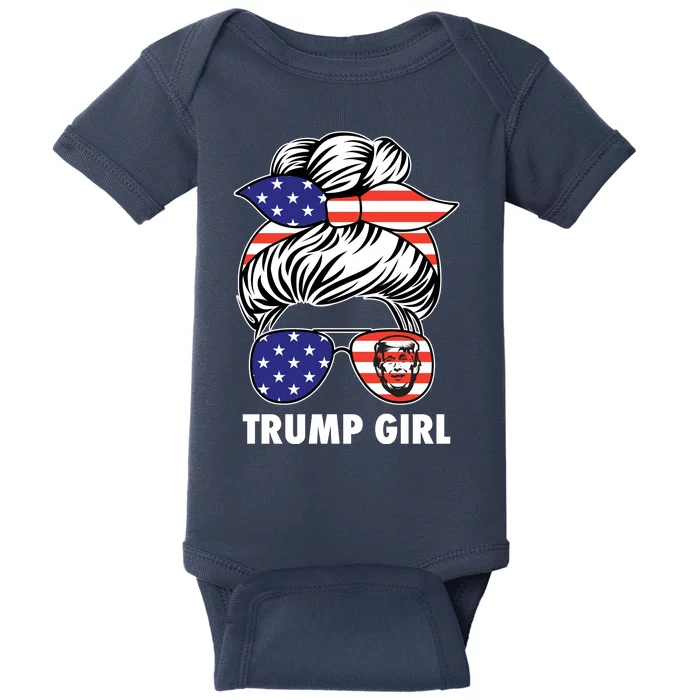 Trump Girl USA American Flag Sunglasses Bandana Baby Bodysuit