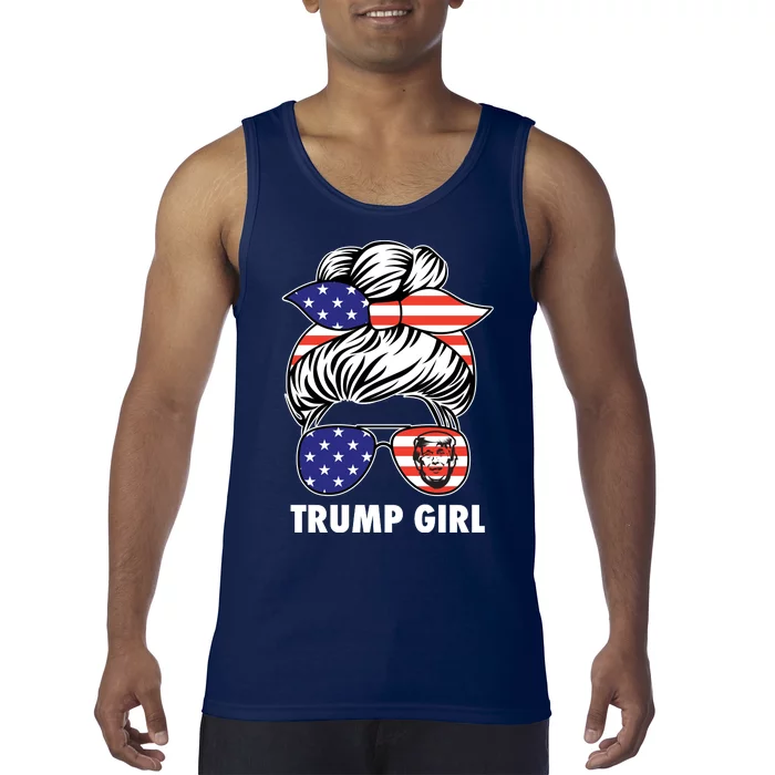 Trump Girl USA American Flag Sunglasses Bandana Tank Top