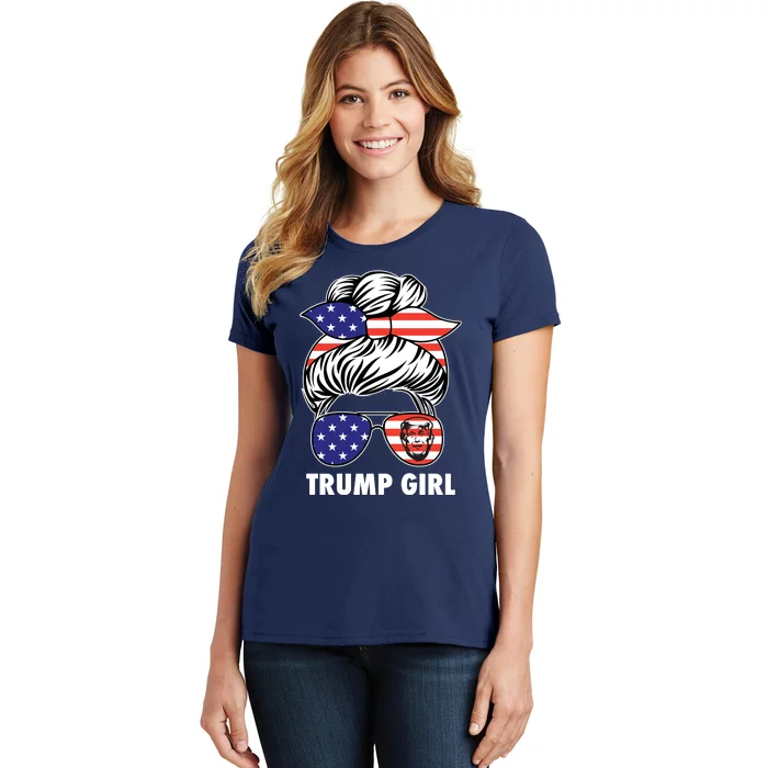 Trump Girl USA American Flag Sunglasses Bandana Women's T-Shirt