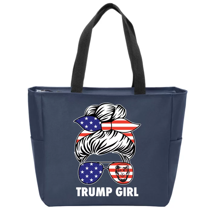 Trump Girl USA American Flag Sunglasses Bandana Zip Tote Bag