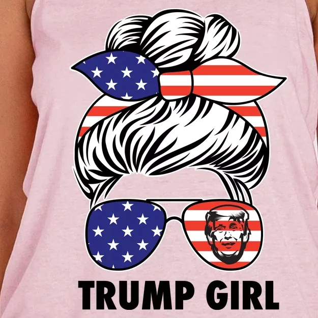 Trump Girl USA American Flag Sunglasses Bandana Women's Knotted Racerback Tank