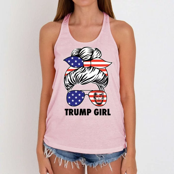 Trump Girl USA American Flag Sunglasses Bandana Women's Knotted Racerback Tank