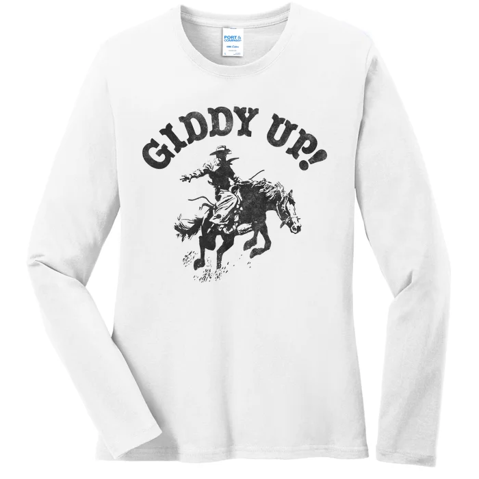 Trendy Giddy Up Classic Rodeo Black & White Ladies Long Sleeve Shirt