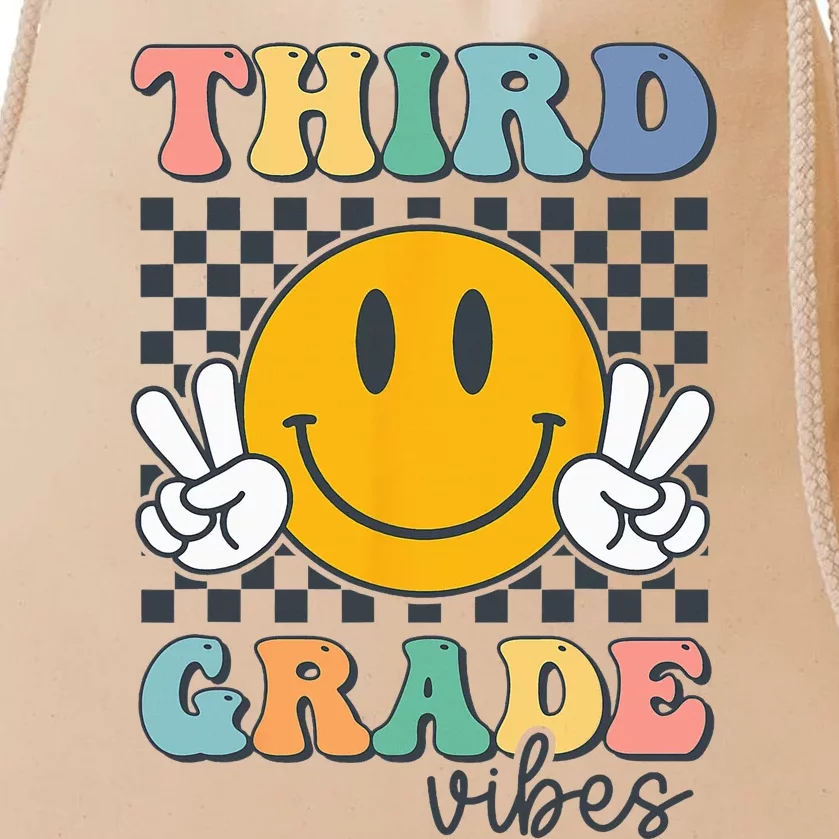 Third Grade Vibes Retro Smile Back To School 3rd Grade Team Drawstring Bag