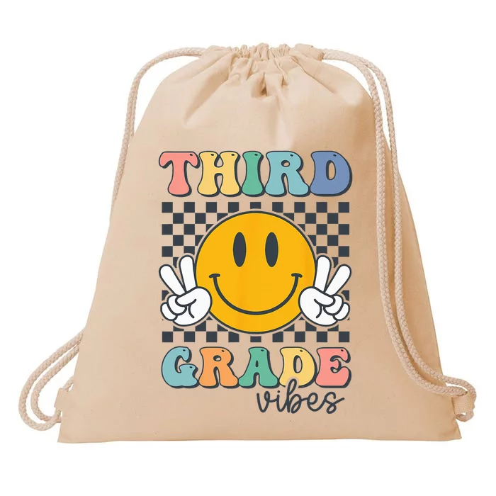 Third Grade Vibes Retro Smile Back To School 3rd Grade Team Drawstring Bag