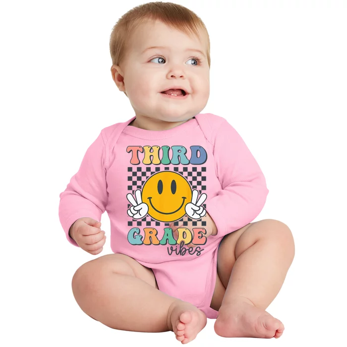 Third Grade Vibes Retro Smile Back To School 3rd Grade Team Baby Long Sleeve Bodysuit