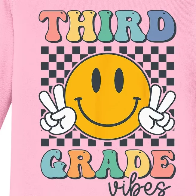 Third Grade Vibes Retro Smile Back To School 3rd Grade Team Baby Long Sleeve Bodysuit