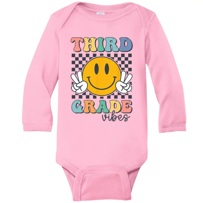 Third Grade Vibes Retro Smile Back To School 3rd Grade Team Baby Long Sleeve Bodysuit