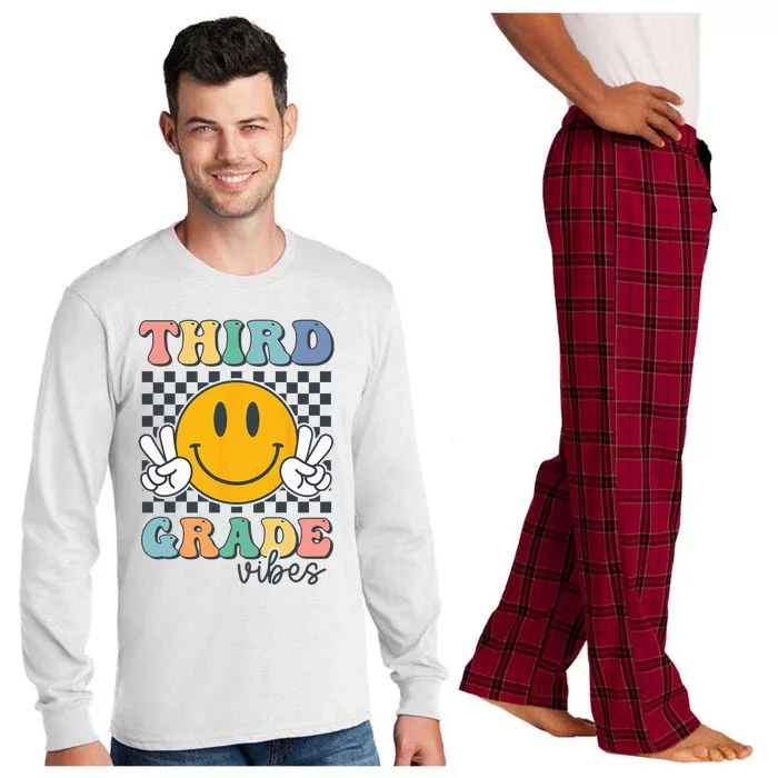 Third Grade Vibes Retro Smile Back To School 3rd Grade Team Long Sleeve Pajama Set