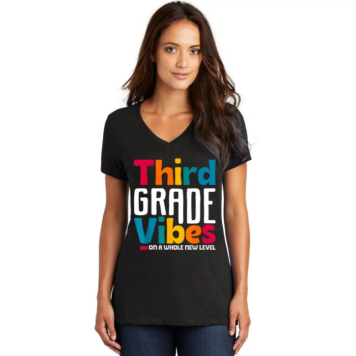 Third Grade Vibes Vintage 1st Day Of School Team 3rd Grade Women's V-Neck T-Shirt