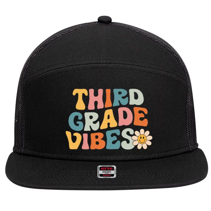 Third Grade Vibes 3rd Grade Team Retro 1st Day of School 7 Panel Mesh Trucker Snapback Hat