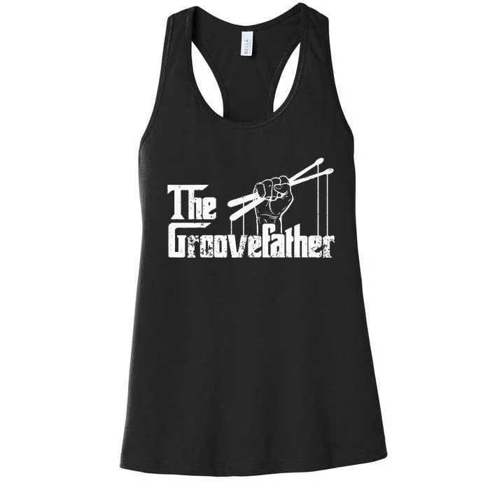 The Groovefather Vintage Drums Drumming Band Drumm Women's Racerback Tank