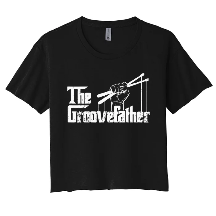 The Groovefather Vintage Drums Drumming Band Drumm Women's Crop Top Tee