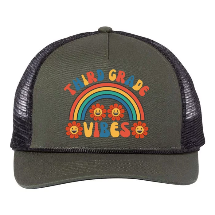 Third Grade Vibes Retro Groovy Third First Day Of School Retro Rope Trucker Hat Cap