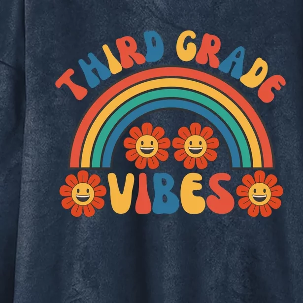 Third Grade Vibes Retro Groovy Third First Day Of School Hooded Wearable Blanket