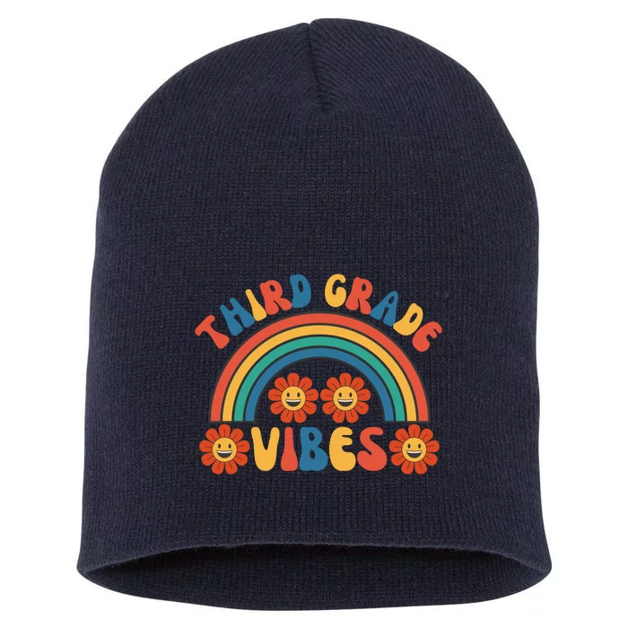 Third Grade Vibes Retro Groovy Third First Day Of School Short Acrylic Beanie