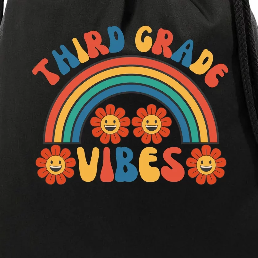 Third Grade Vibes Retro Groovy Third First Day Of School Drawstring Bag