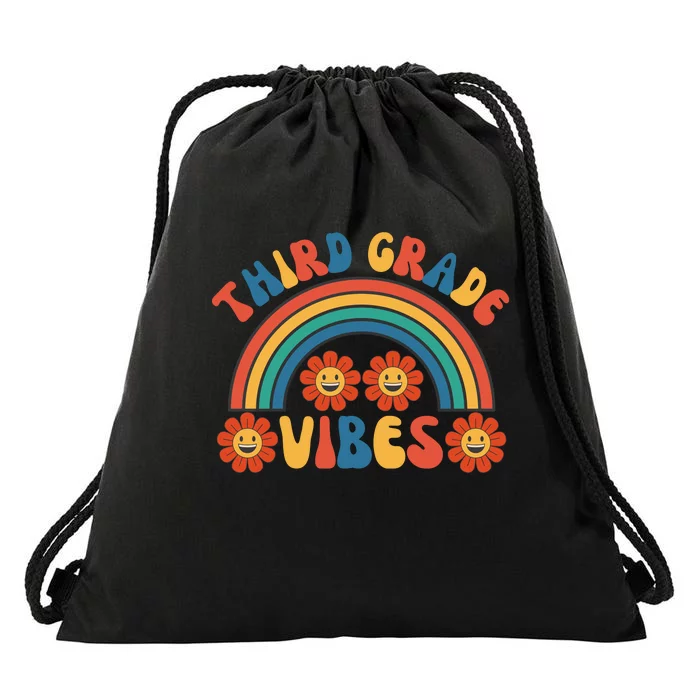 Third Grade Vibes Retro Groovy Third First Day Of School Drawstring Bag