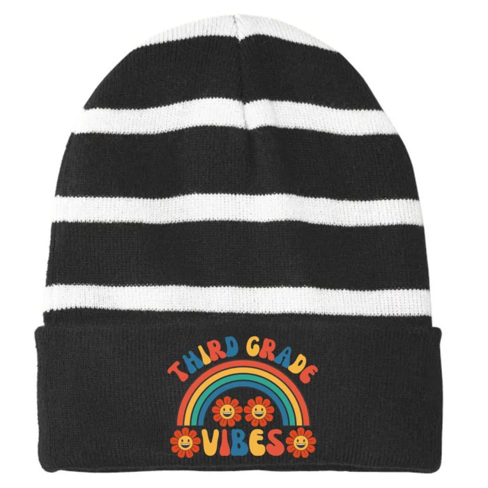 Third Grade Vibes Retro Groovy Third First Day Of School Striped Beanie with Solid Band