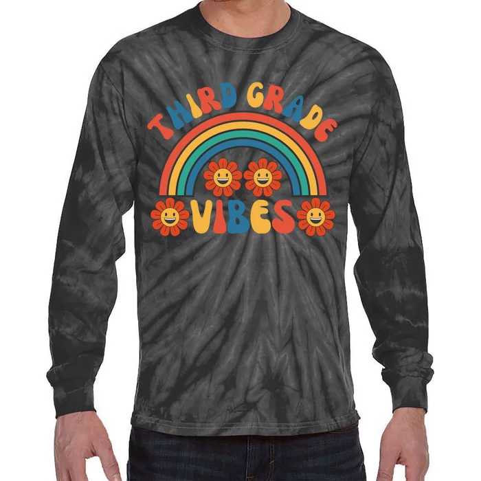 Third Grade Vibes Retro Groovy Third First Day Of School Tie-Dye Long Sleeve Shirt