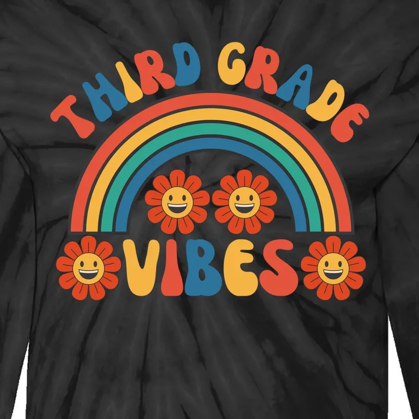 Third Grade Vibes Retro Groovy Third First Day Of School Tie-Dye Long Sleeve Shirt