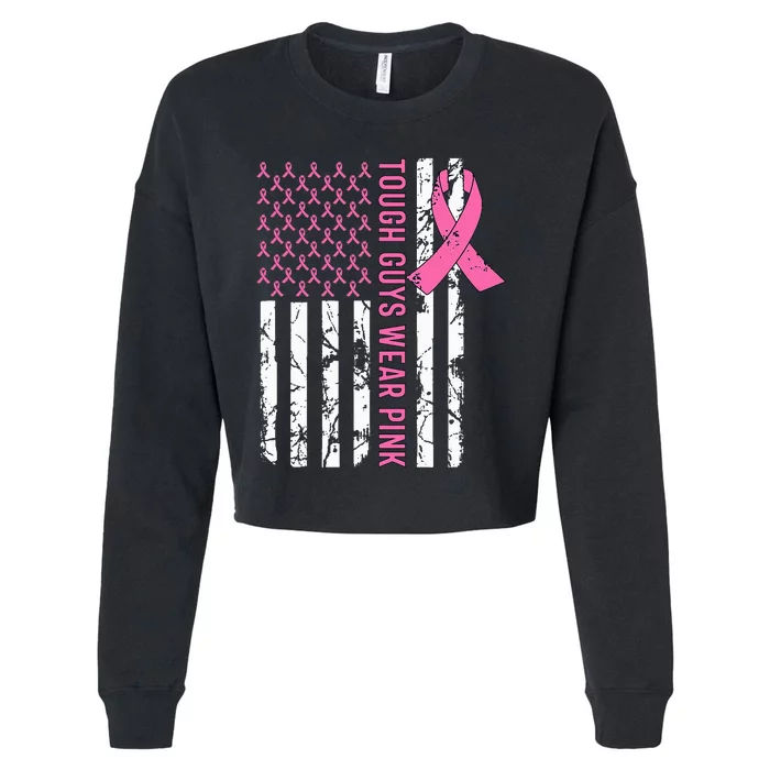 Tough Guys Wear Pink Breast Cancer Awareness Ribbon Cropped Pullover Crew