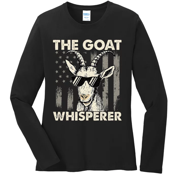 The Goat Whisperer USA American Flag Farm Animal Lover Ladies Long Sleeve Shirt