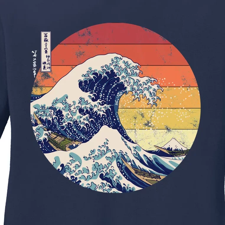 The Great Wave Kanagawa Hokusai Japanese Retro Ladies Long Sleeve Shirt