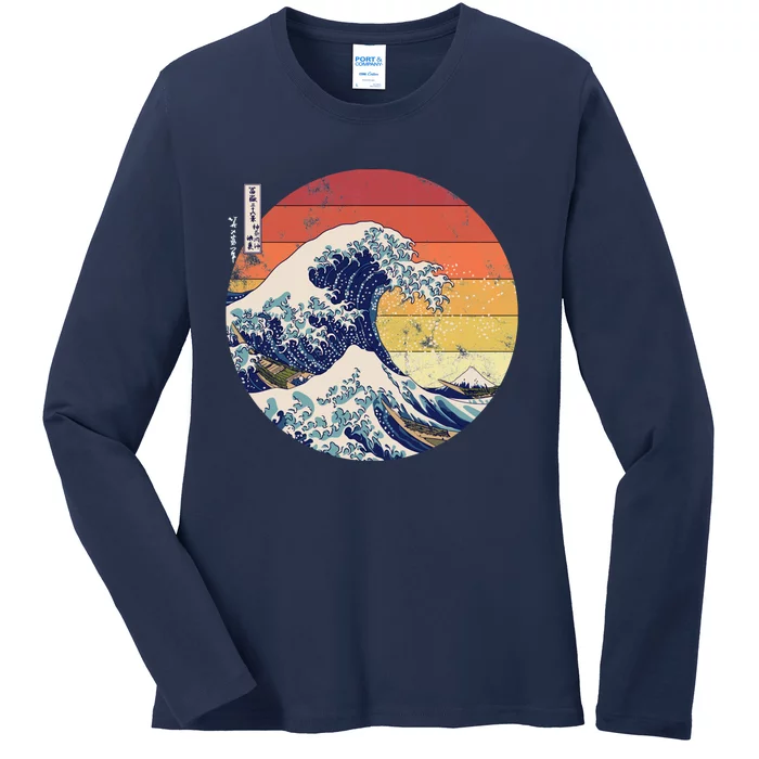 The Great Wave Kanagawa Hokusai Japanese Retro Ladies Long Sleeve Shirt